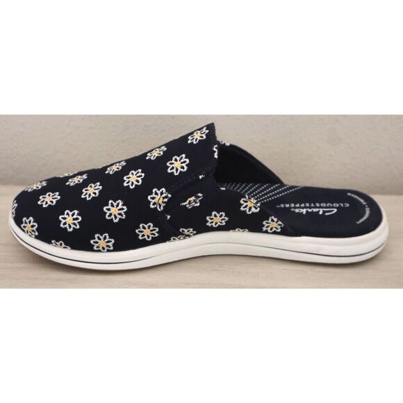 Clarks Cloudsteppers Women 9.5M Navy Floral Breeze Canvas Slip-On Mules - Picture 4 of 9
